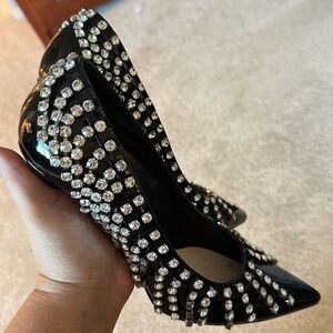 Crystal Christopher patent leather cup chain Kane heels $1,045
